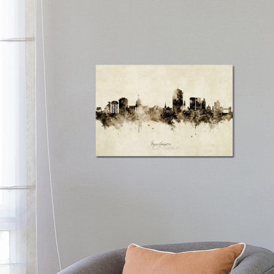 Montgomery Alabama Skyline Vintage by Michael Tompsett - 1 Piece Wrapped Canvas Wall Art