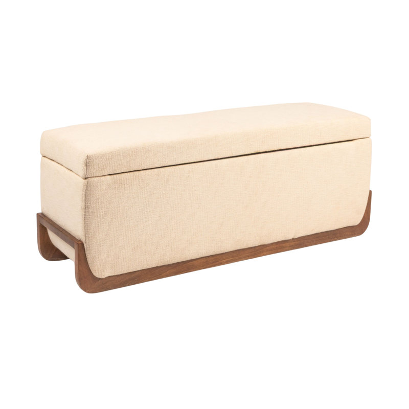 Hawthorne Mango Wood and Boucle Storage Bench, Ivory