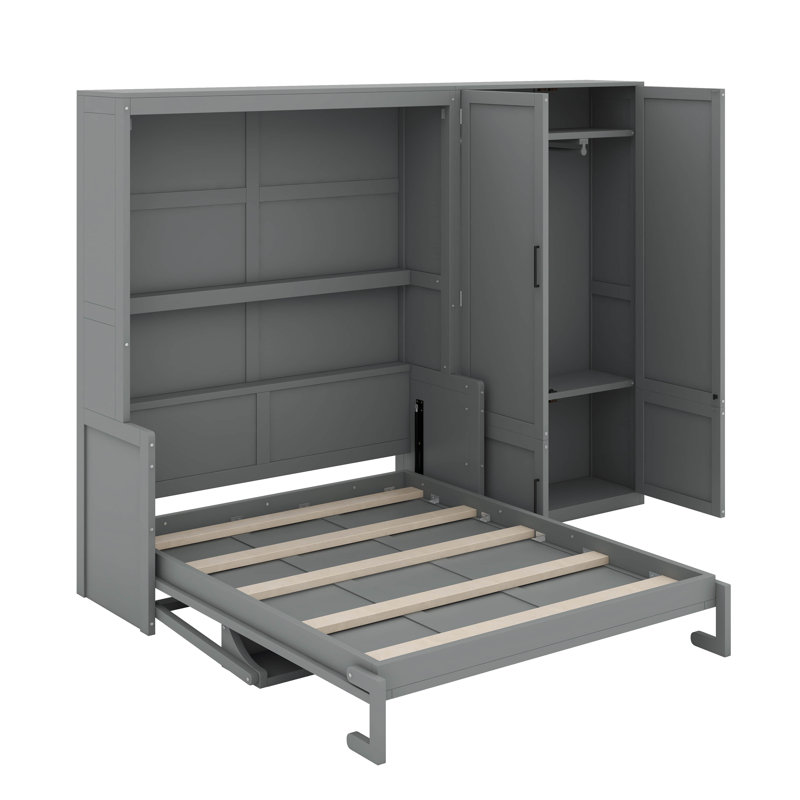 Grand lit escamotable avec placard, Gris