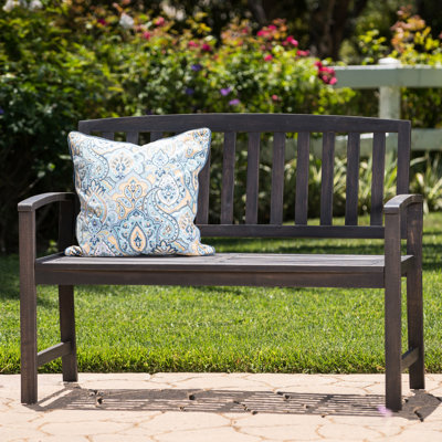 Banc d'extérieur en bois gris foncé, largeur d'assise 113 cm, confortable pour terrasse