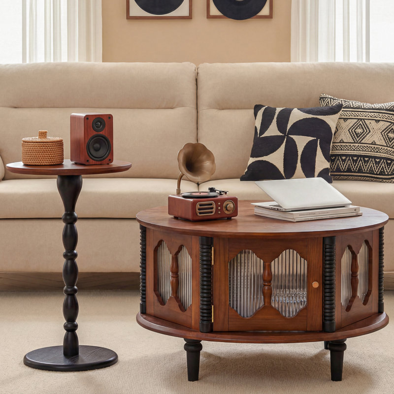 Luxury Vintage Walnut Coffee Table Set, Eco-Friendly Water-Based Paint, Thickened glass & Solid Wood Construction