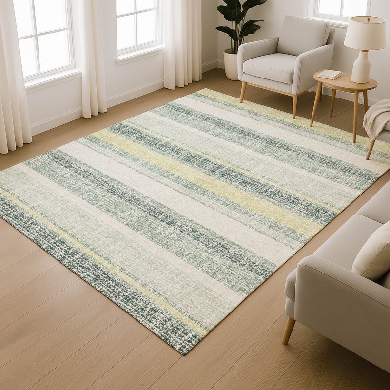 Premium Machine Washable Mayfield AMF2122 Striped Rug, Seafoam, 3' x 5'
