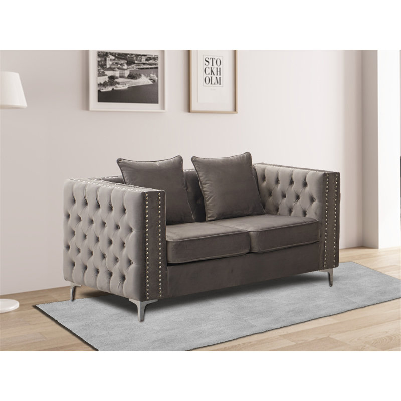 Vanida 63'' Velvet Loveseat, Gray Velvet