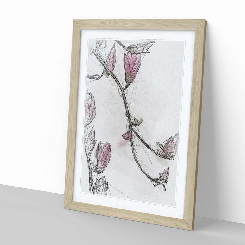 Pink Floral Flowers in Abstract - Framed Print, Oak, 91cm H x 60cm W x 2cm D