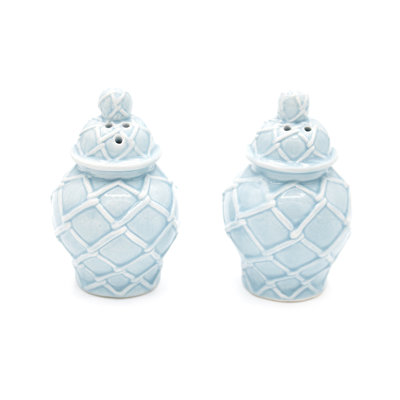 Light Blue Textured Jar Salt & Pepper Shaker Boxed Set
