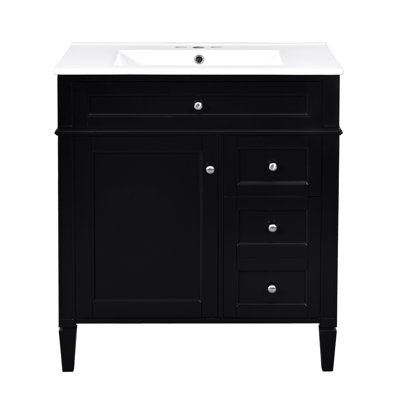 Meuble-lavabo de 30 po avec lavabo supérieur, meuble-lavabo moderne avec 2 tiroirs et tiroir escamotable, meuble-lavabo simple