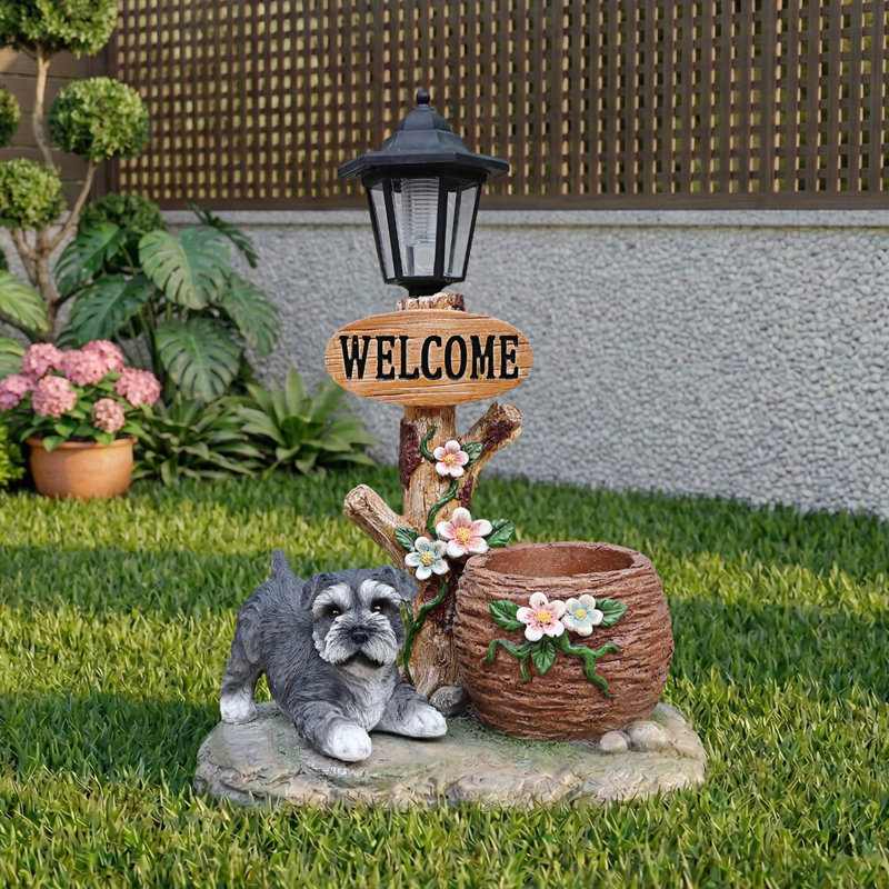 Statue jardinière Schnauzer pour chien avec lumière DEL