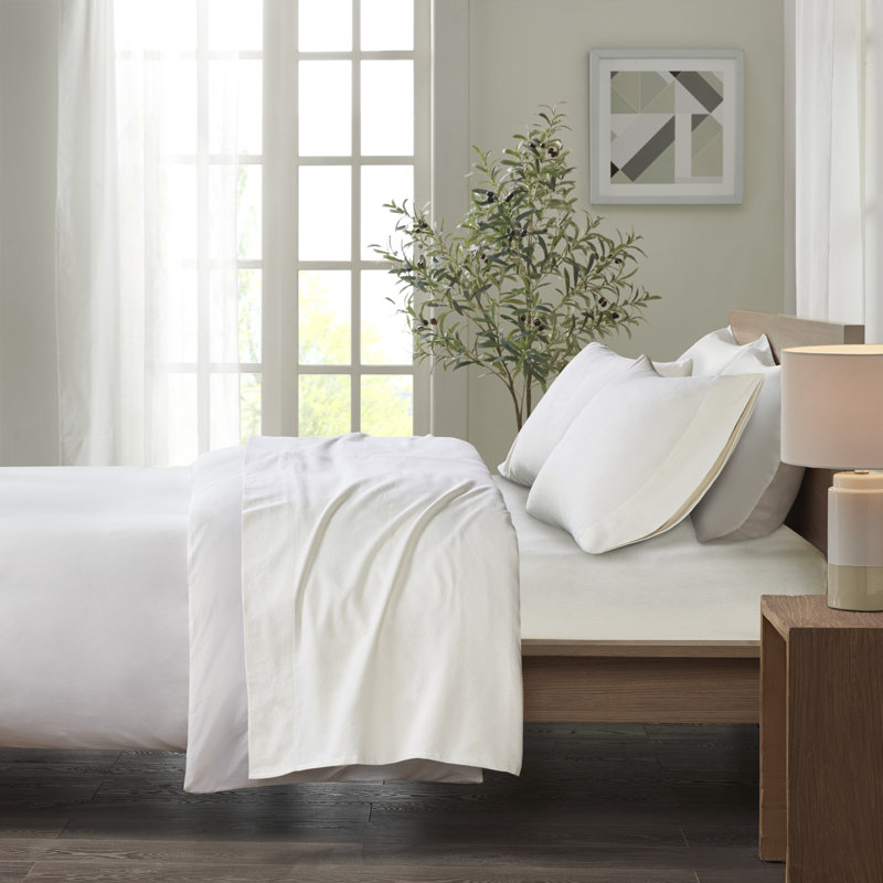Cozy Flannel 100% Cotton Sheet Set, King Sheet Set with 2 Pillowcases, Ivory Solid