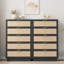 Commode 5 tiroirs en rotin avec pieds intégrés, commode en bois naturel pour garde-robe de chambre à coucher-255520623