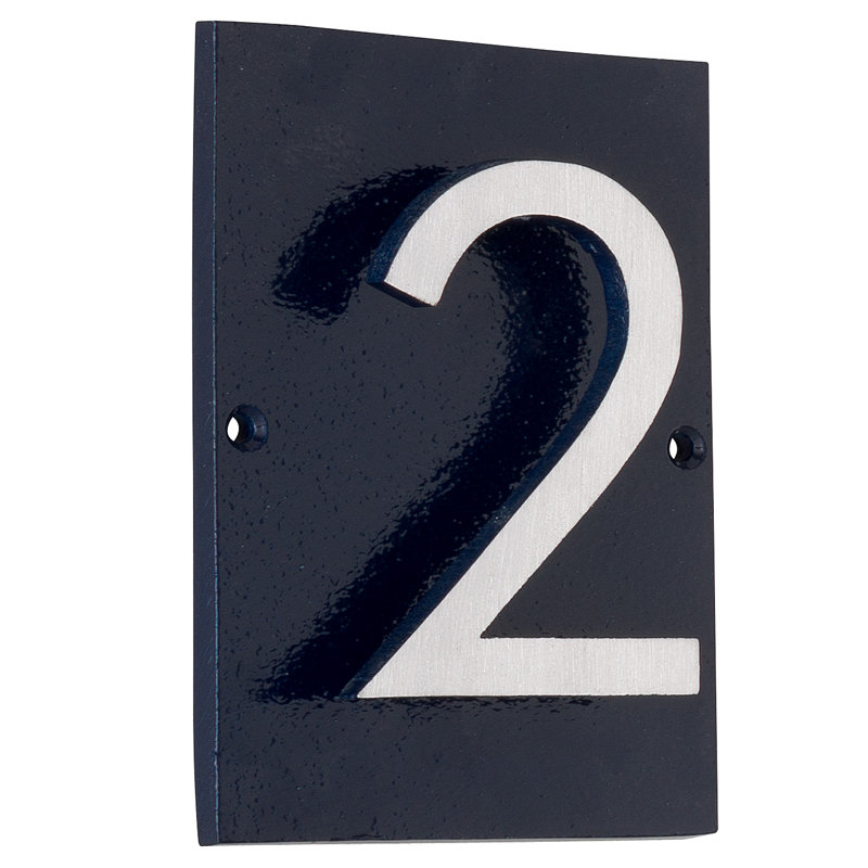Plaque d’adresse murale sur 1 ligne flottante, Bleu marine, Nickel satiné deux tons, Oui