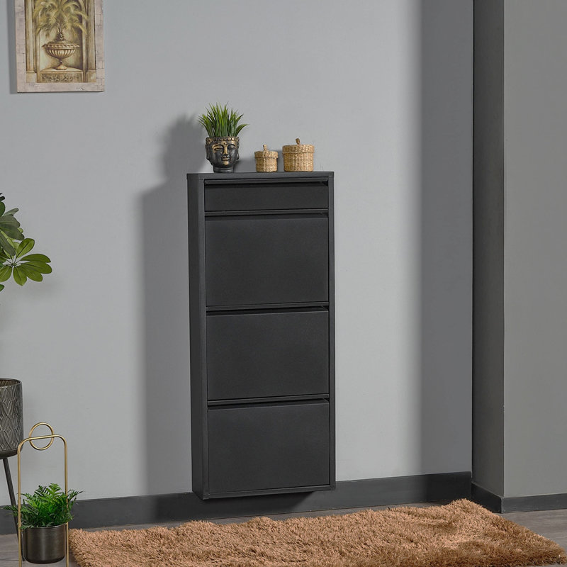 6 Pair Shoe Storage Cabinet, Black