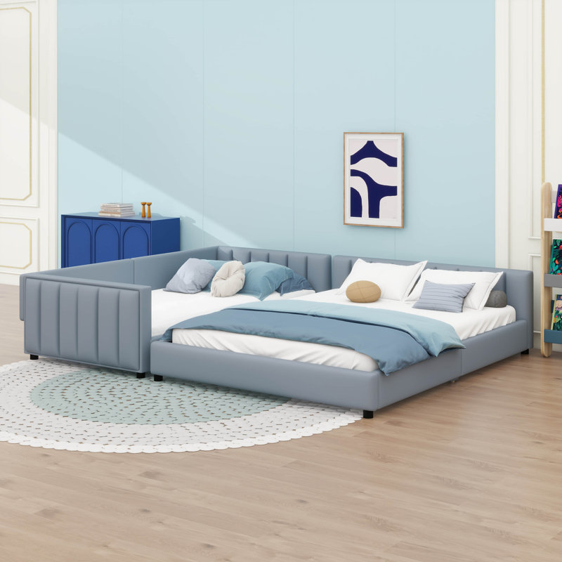 Queen Size & Twin XL Size Upholstered Platform Bed, Gray
