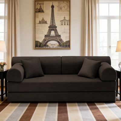  78" Convertible Sleeper Sofa Bed, Corduroy Folding Couch With Fixed Frame, No Assembly Needed, Modern Lounge Floor Sofa For Living Room, Guest Room, Multiple Colors Available