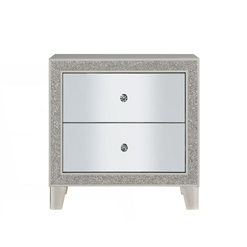 Table de chevet 1 pièce avec miroir et 2 tiroirs Glam Style