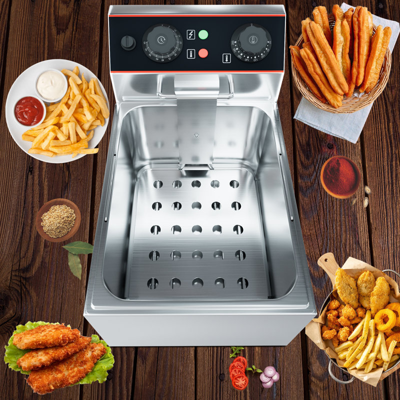 Friteuse commerciale 11,5 pte / 11 L, friteuse électrique de comptoir en acier inoxydable avec panier, facile à nettoyer, 1500 W