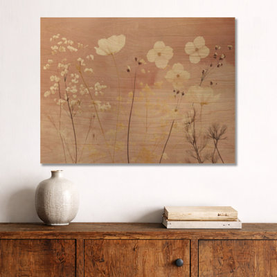 Fleurs sauvages en rose Dusty I - Art mural rond en bois