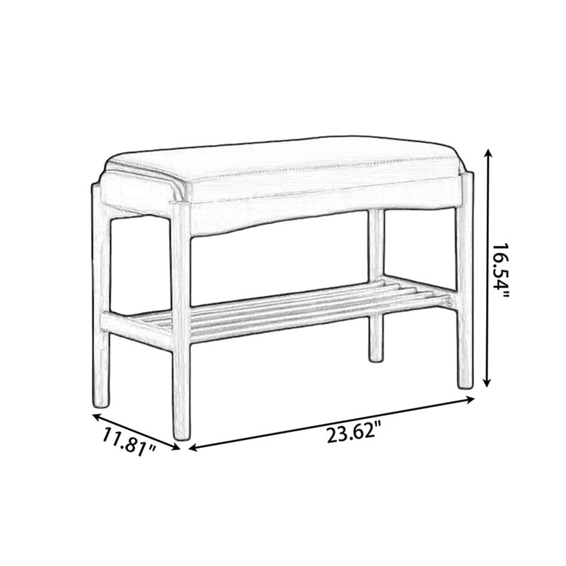 Banc rembourré en similicuir brun brun, H 16,54 po x l 23,62 po x P 11,81 po