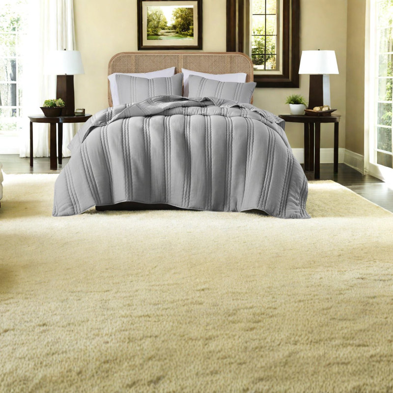Ensembles de literie très grand de qualité supérieure gris, courtepointe en polyester doux avec texture froissée