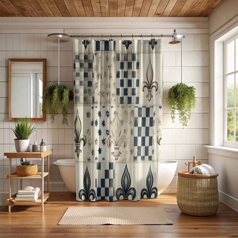Damask Refinement - Rideau de douche Premium, H 74 po x l 71 po