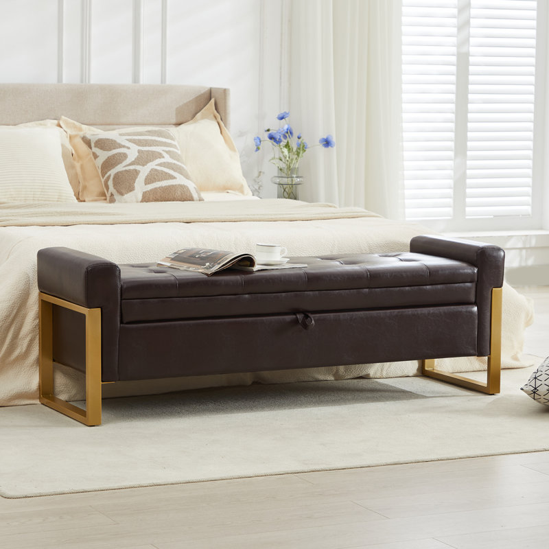 57'' Wide Tufted Rectangle Storage Ottoman, Espresso Faux Leather