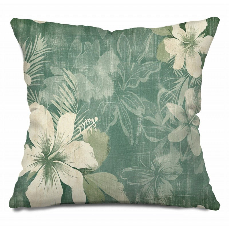 Coussin floral, sergé de coton rétro, H 26 po x l 26 po