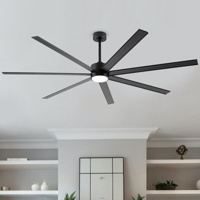 72/84'' Aluminum Alloy 7 Blade Ceiling Fan with Light, Ceiling Fan with Remote, Large Ceiling Fan for Indoor/Outdoor Patio, Garage, Workshop, Office, DC Motor, 6 Speed Adjustable,Quiet Operation, 3 Color Temperatures, Multiple Downrods