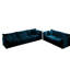 Canapé bleu 2 places + 3 places, salon profond, éponge et structure en bois moderne, chenille, confort