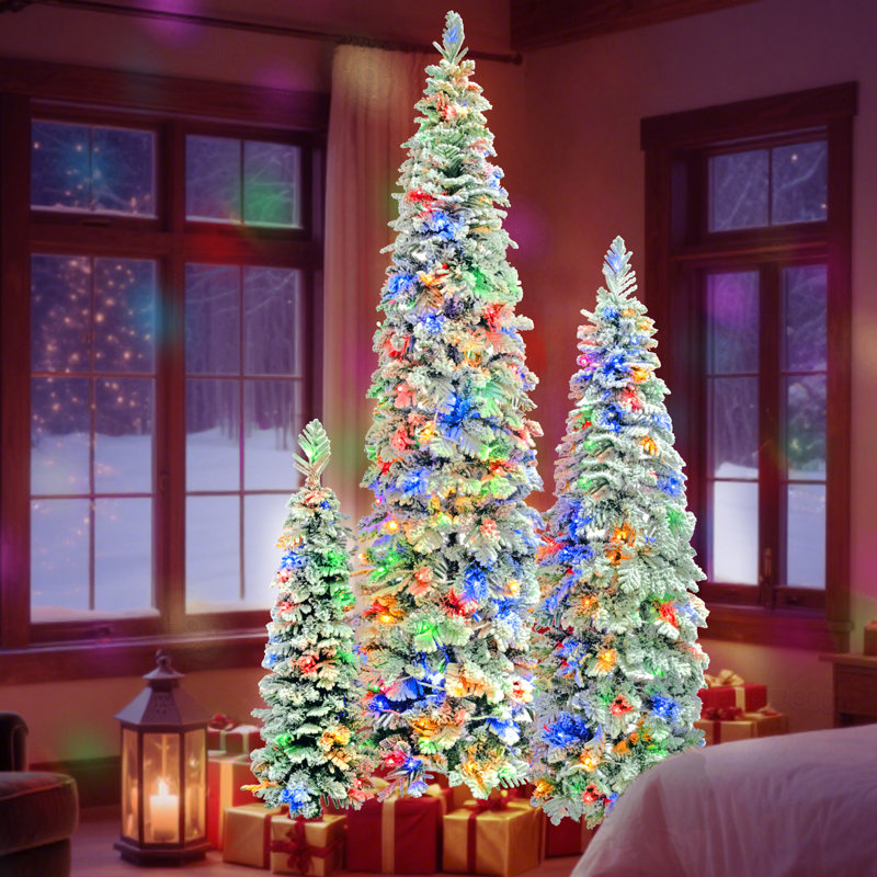 Arbre de Noël artificiel 3 pièces avec 11 modes d'éclairage, Green
