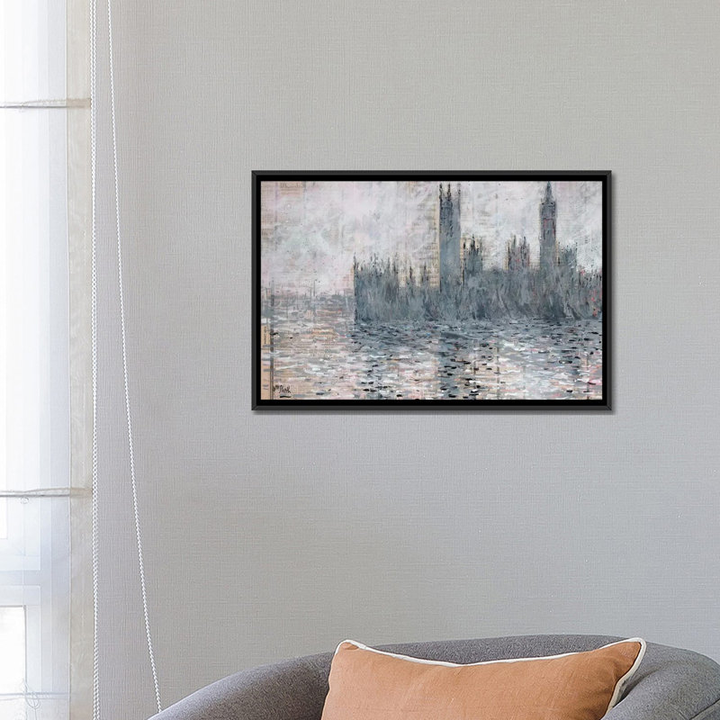 « westminster gray », reproduction sur toile, H 18 po x l 26 po x P 1,5 po, Toile avec cadre noir, Pas de tapis