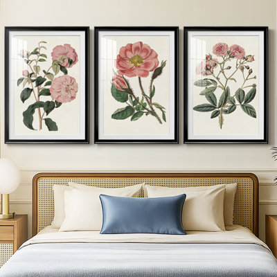 Pink Floral Mix IV  -Custom Framed  Premium Print W Matt - 3 Pieces