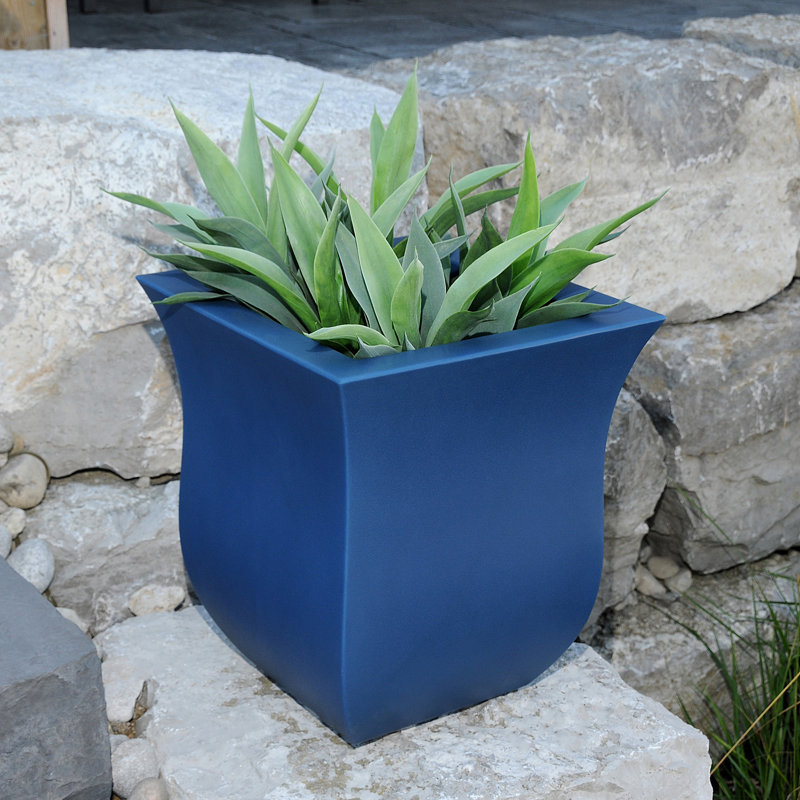 Clywd 16" Resin Square Pot Planter with Drainage Holes, Neptune Blue