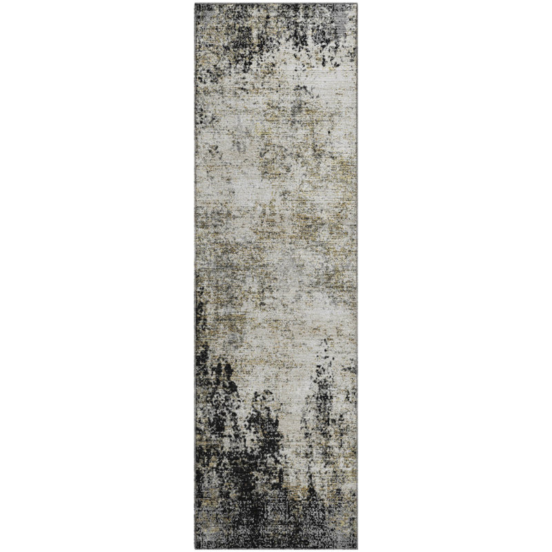 Premium Machine Washable Prisco Black Rug, Runner 2'3" x 7'6"