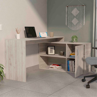 Bureau en L Antlia, deux tablettes, armoire à une porte