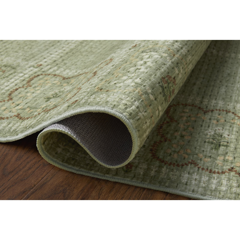 Rifle Paper Company x Loloi Orchard Green / Multi Machine Washable Area Rug, Runner 2'6" x 9'6", Green/Multicolor