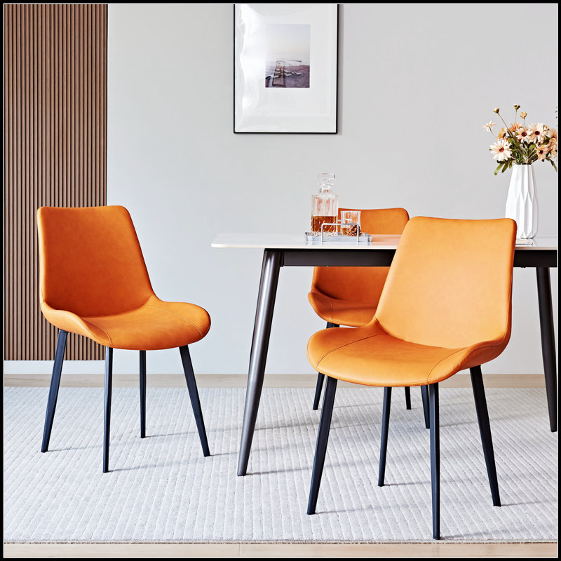 Orange PU Leather Dining Table Set Of 2 With Sturdy Iron Legs For Compact And Modern Living Spaces