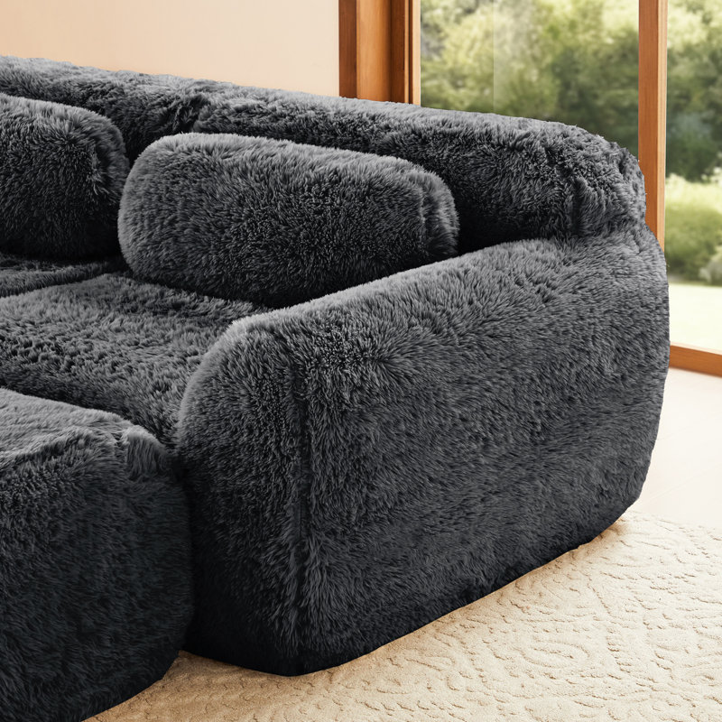 Canapé d'angle modulaire 4 places en forme de U, sans ossature, avec mousse 32D, base antidérapante, confort ergonomique, sans montage, gris foncé, idéal pour le salon et le bureau. Siège antidérapant à haute résilience.