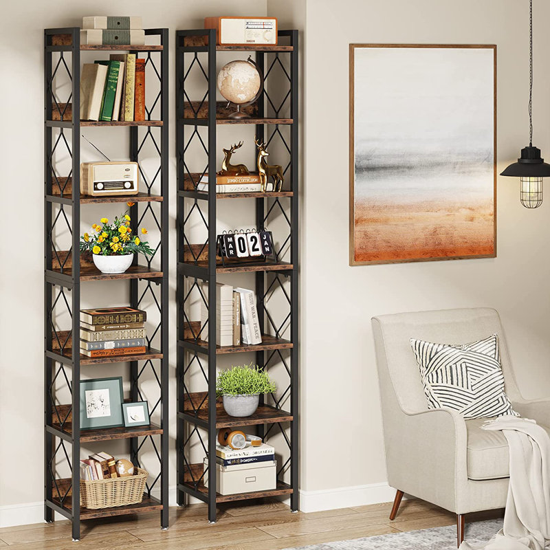 Pottersmoor 79" H Etagere Corner Bookcase, (7 Shelves) 79" H x 27" W x 13" D, Rustic Brown