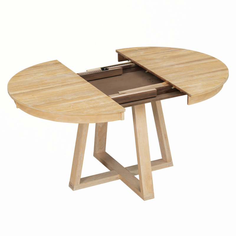 Ensemble de salle à manger 5 pièces avec table ronde, rallonge de 16 po et 4 chaises rembourrées, Natural