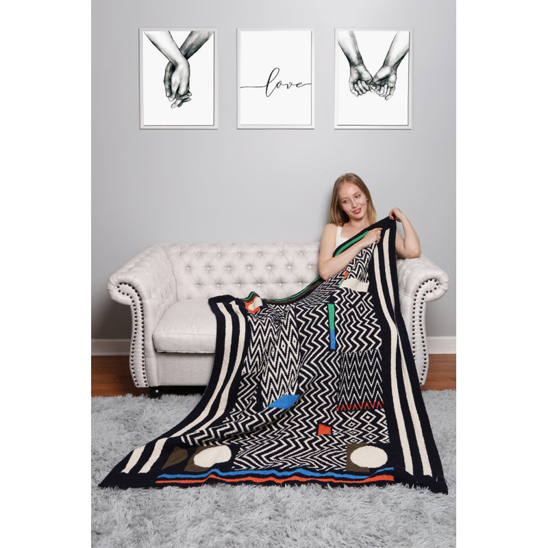 Jeté de luxe à motif géométrique , Marine