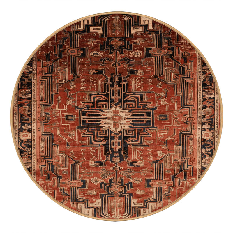 Machine Washable Art Deco Brown Area Rug, Round 6'