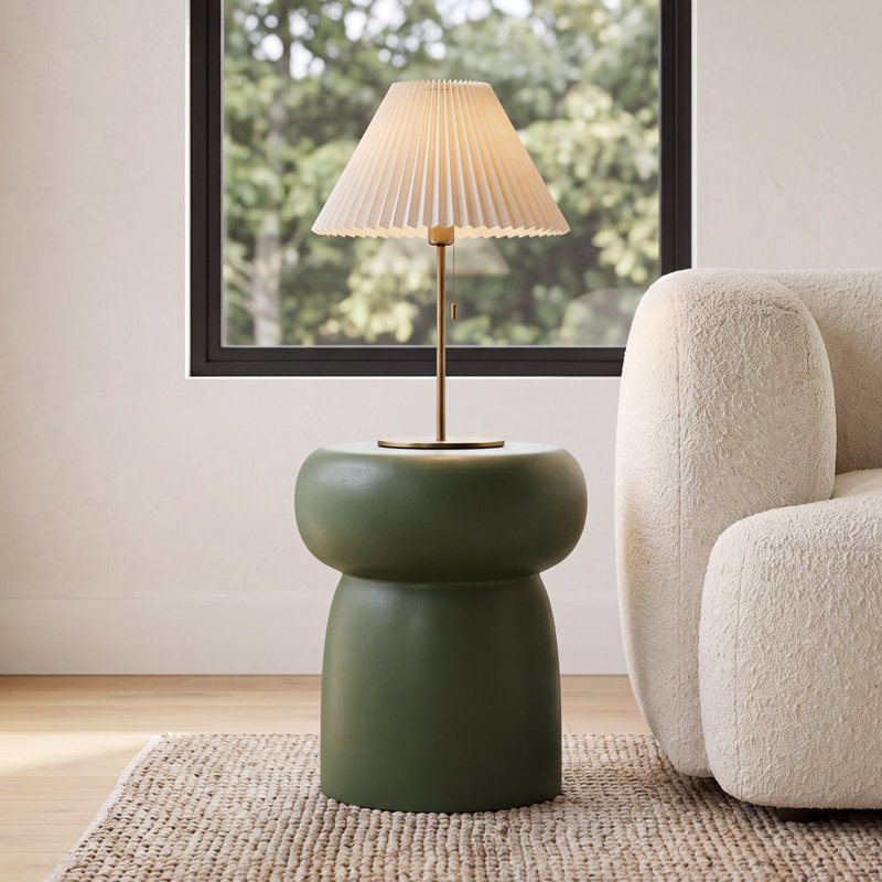 Bentham Ceramic Round End Table, Moss Green