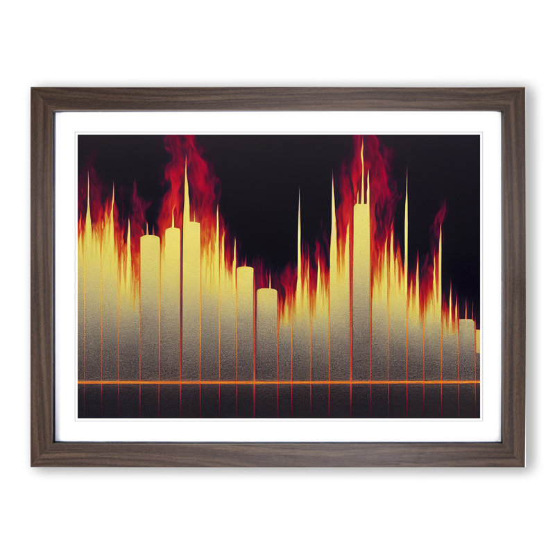 XH1022-7511X Riveting Skyscraper Skyline Abstract - Single Picture Frame Painting, 34cm H x 46cm W x 2cm D, Walnut 