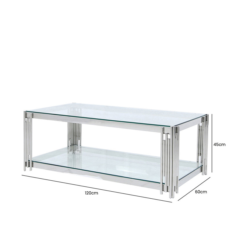 Drye Coffee Table with Storage, Silver, Clear