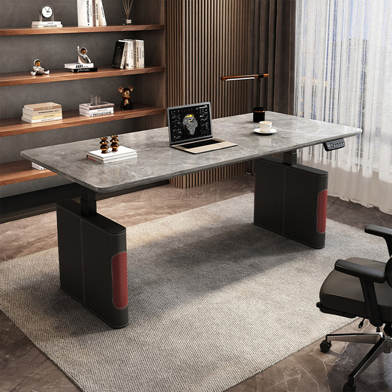 Bureau debout gris en pierre frittée, H 49,21 po x l 78,74 po x P 31,5 po