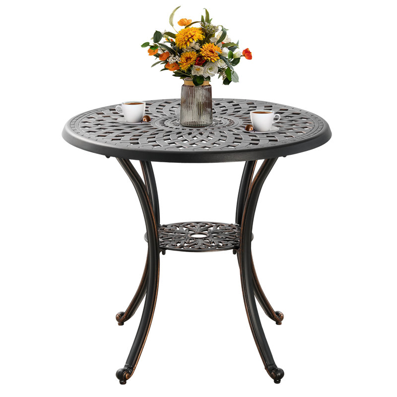 31.5" Round Outdoor Table Patio Table Dining Table with Umbrella Hole,Bronze