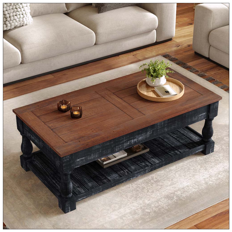 Table basse à plateau relevable avec rangement pour le salon, le compartiment caché et la tablette inférieure