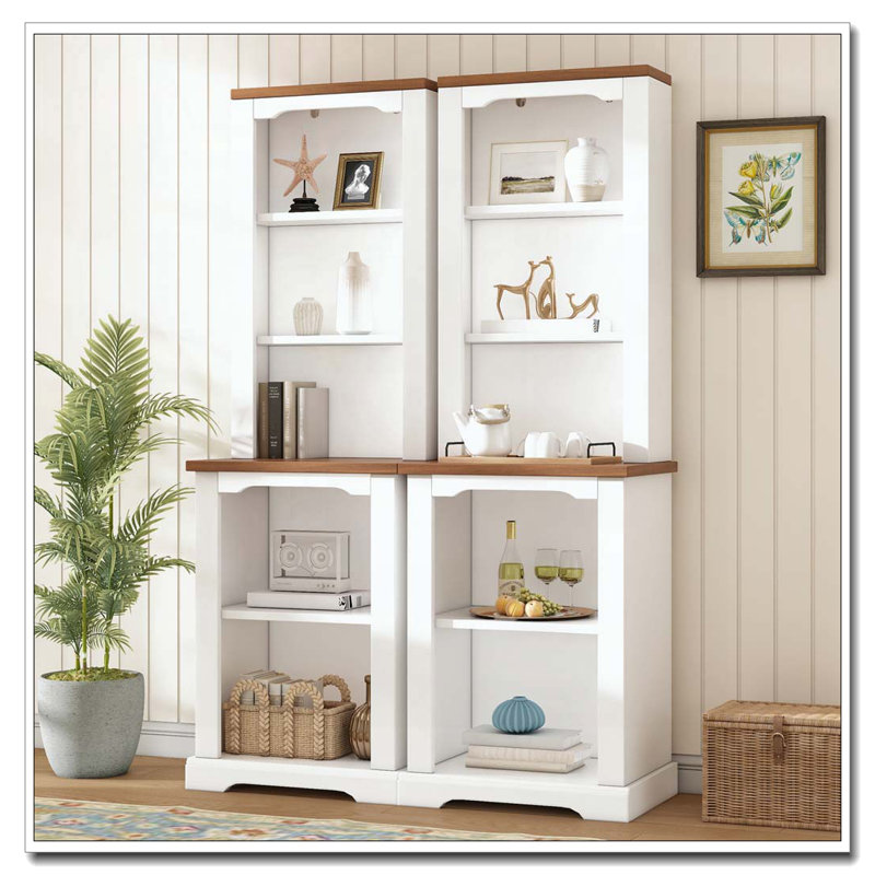 Two-Piece Elegant Freestanding Tall Cabinet with Fully Open Storage, White