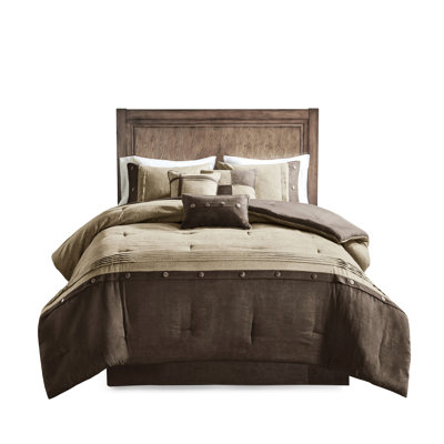 7 Piece Comforter King Brown - Faux Suede, Lodge Cabin Theme Decorative Buttons, , Machine Washable Home Bedding Style, Filling, 4 Comforters And 2 Pillows,