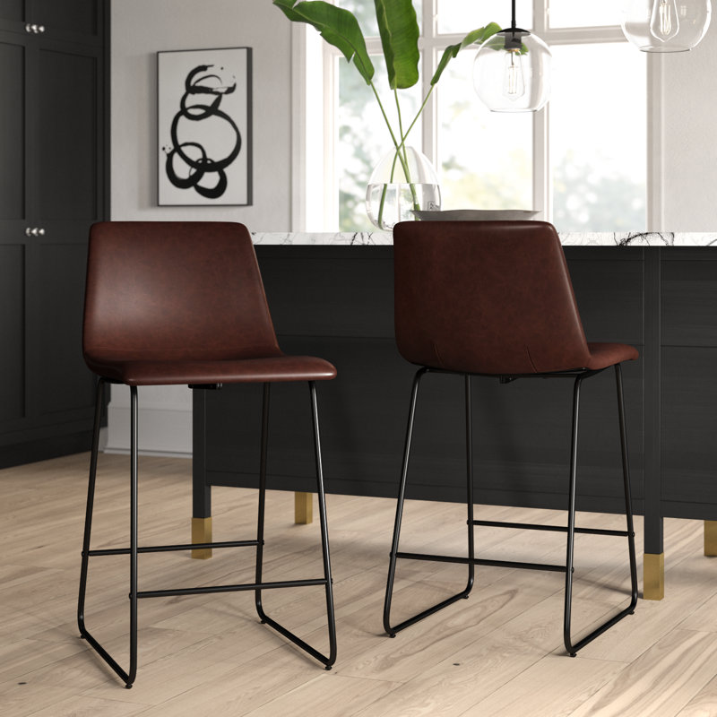 Liekele Upholstered Modern Dining Stools, Tabouret de comptoir (siège d’une hauteur de 24, Simili cuir brun foncé