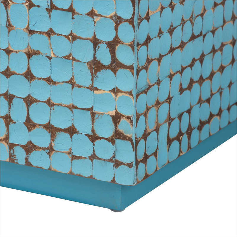 Table basse rectangulaire, coquille de noix de coco bleue et bois d'acacia, l 35,4 x L 23,6 x H 16,3, fabriquée à la main